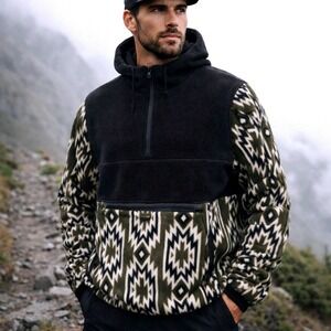 RSQ Aztec Fleece Hoodie Mens XL 1/4 Zip Pullover Southwestern Gorpcore 25" PTP